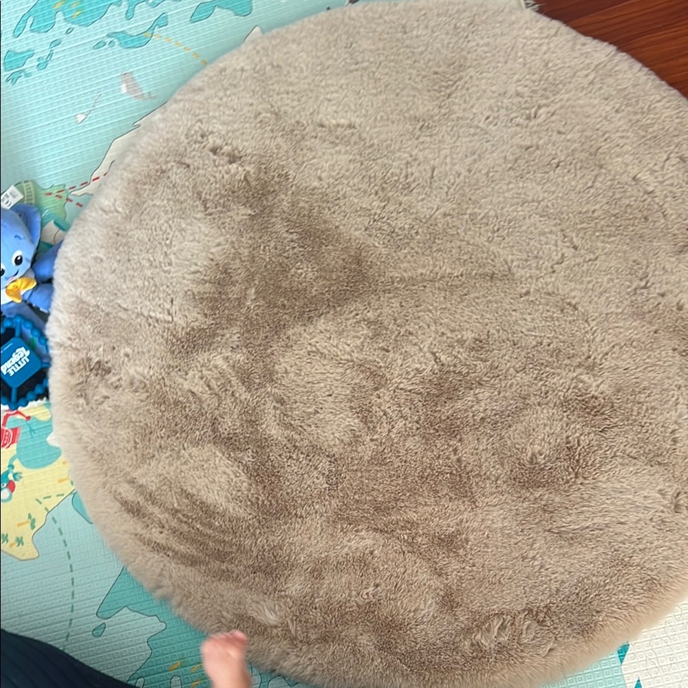 Round Plush Tan Rug - Picture 2 of 3